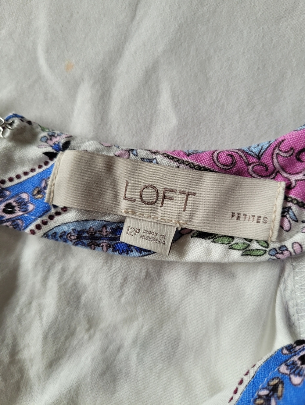 LOFT Women's  Paisley Linen Blend Puffed Sleeve Belted Dress Petite Size 12P - Picture 3 of 14